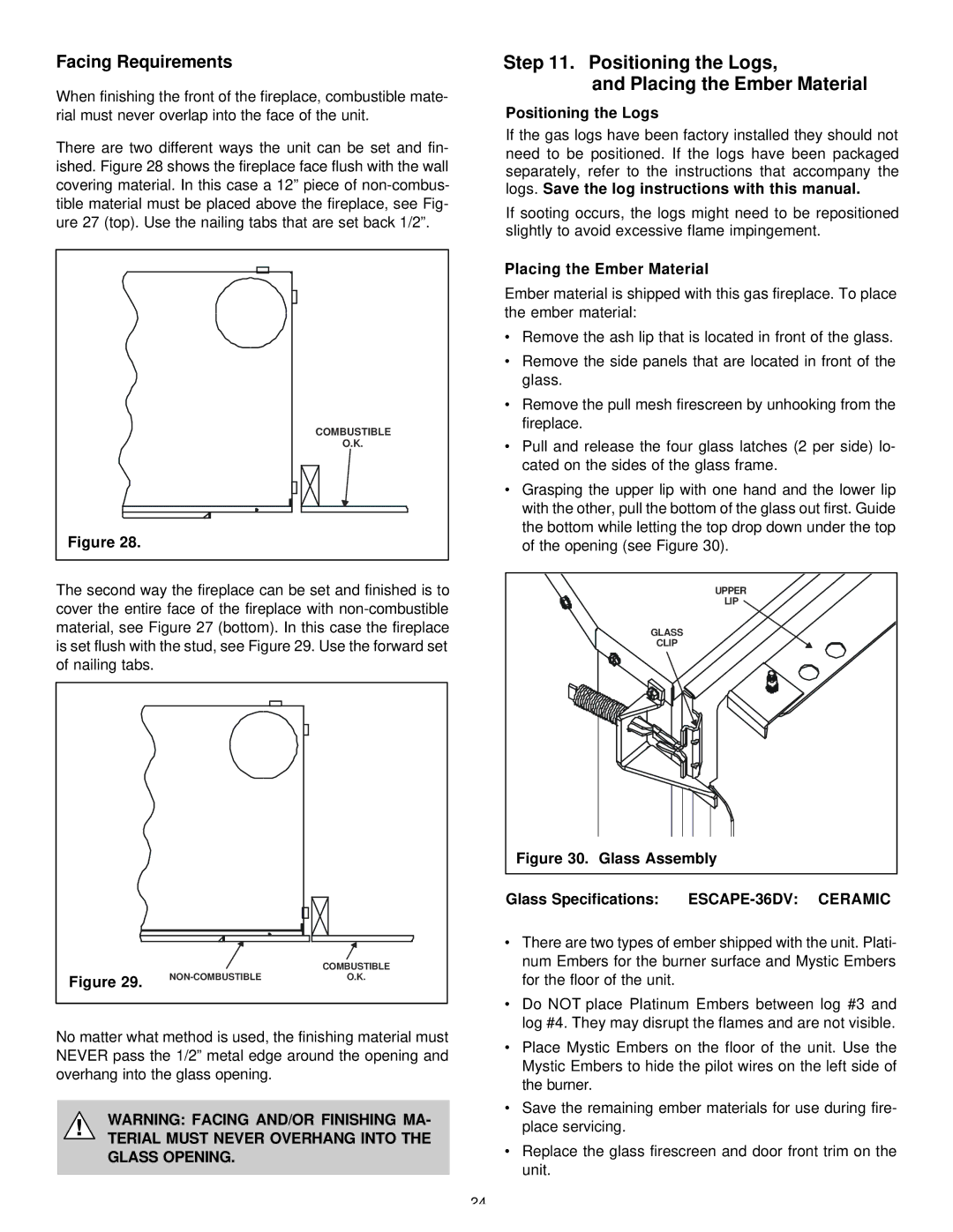 Heat & Glo LifeStyle 36DV manual Positioning the Logs Placing the Ember Material 