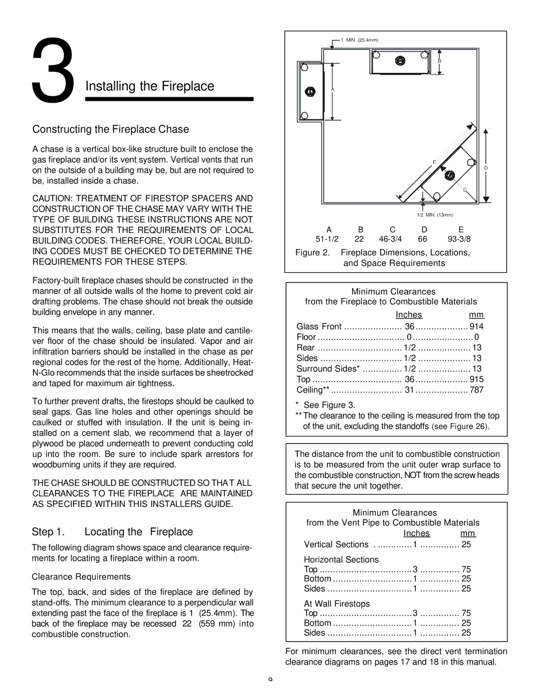 Heat & Glo LifeStyle 36DV manual Constructing the Fireplace Chase, Locating the Fireplace, Clearance Requirements 
