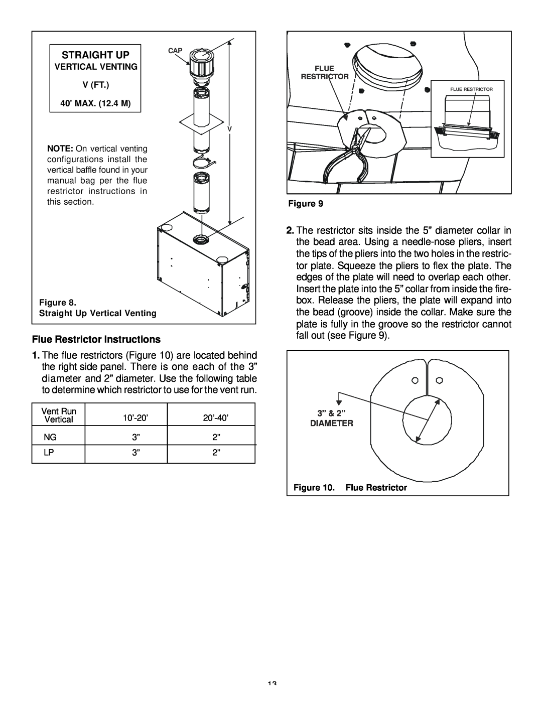 Heat & Glo LifeStyle 36DV manual Straight Up, Flue Restrictor Instructions 