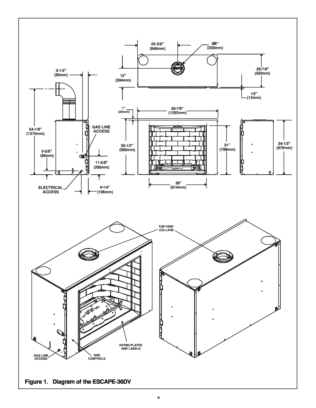 Heat & Glo LifeStyle manual Diagram of the ESCAPE-36DV 