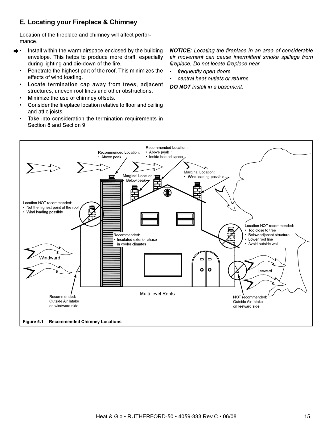 Heat & Glo LifeStyle 50 owner manual Locating your Fireplace & Chimney, Recommended Chimney Locations 