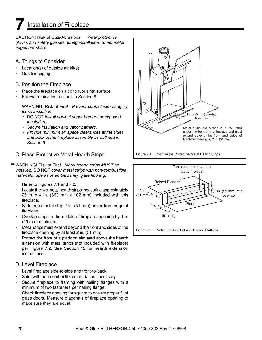 Heat & Glo LifeStyle 50 owner manual Installation of Fireplace, Things to Consider, Position the Fireplace, Level Fireplace 