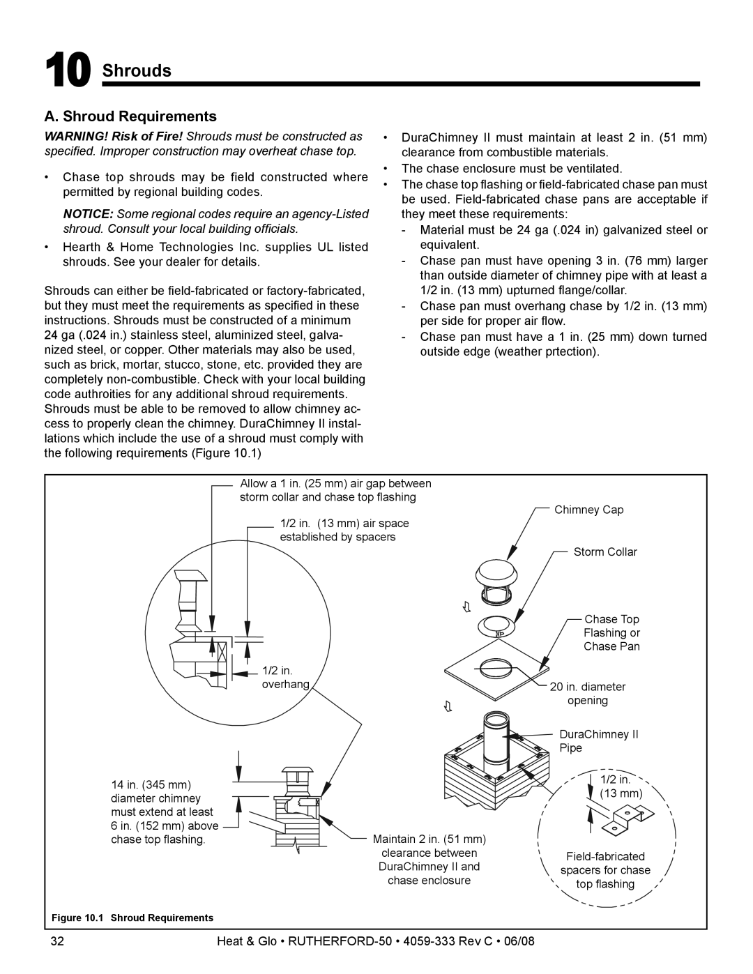 Heat & Glo LifeStyle 50 owner manual Shrouds, Shroud Requirements 