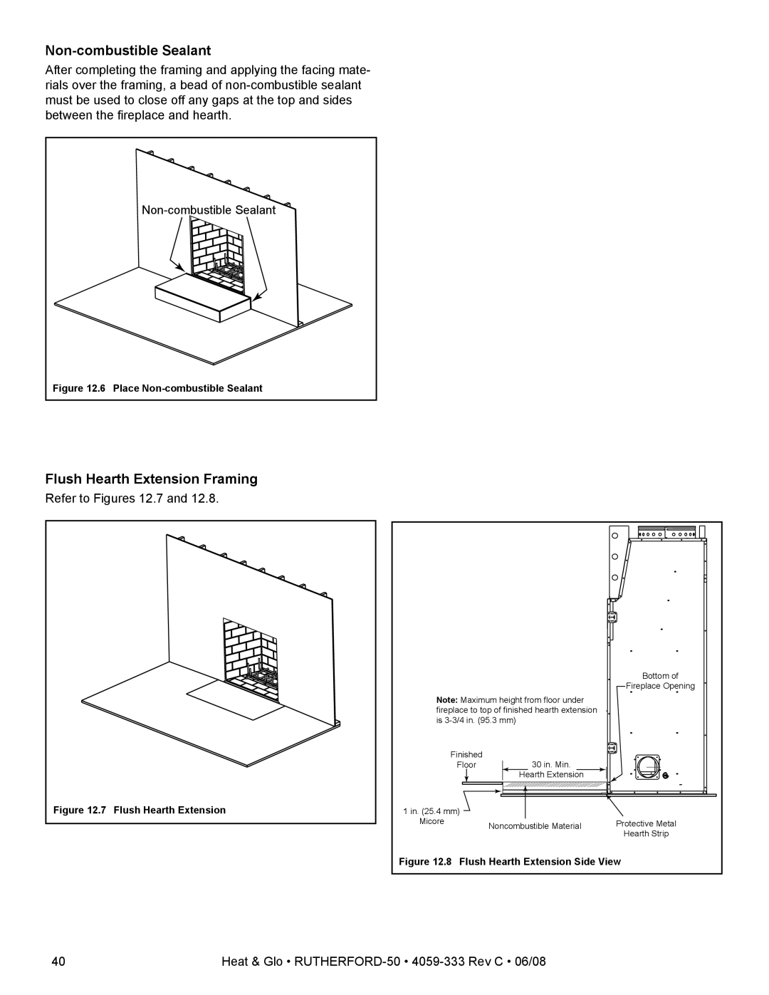 Heat & Glo LifeStyle 50 owner manual Non-combustible Sealant 