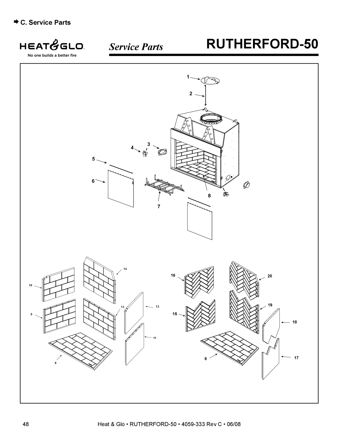 Heat & Glo LifeStyle 50 owner manual ¨ C. Service Parts 