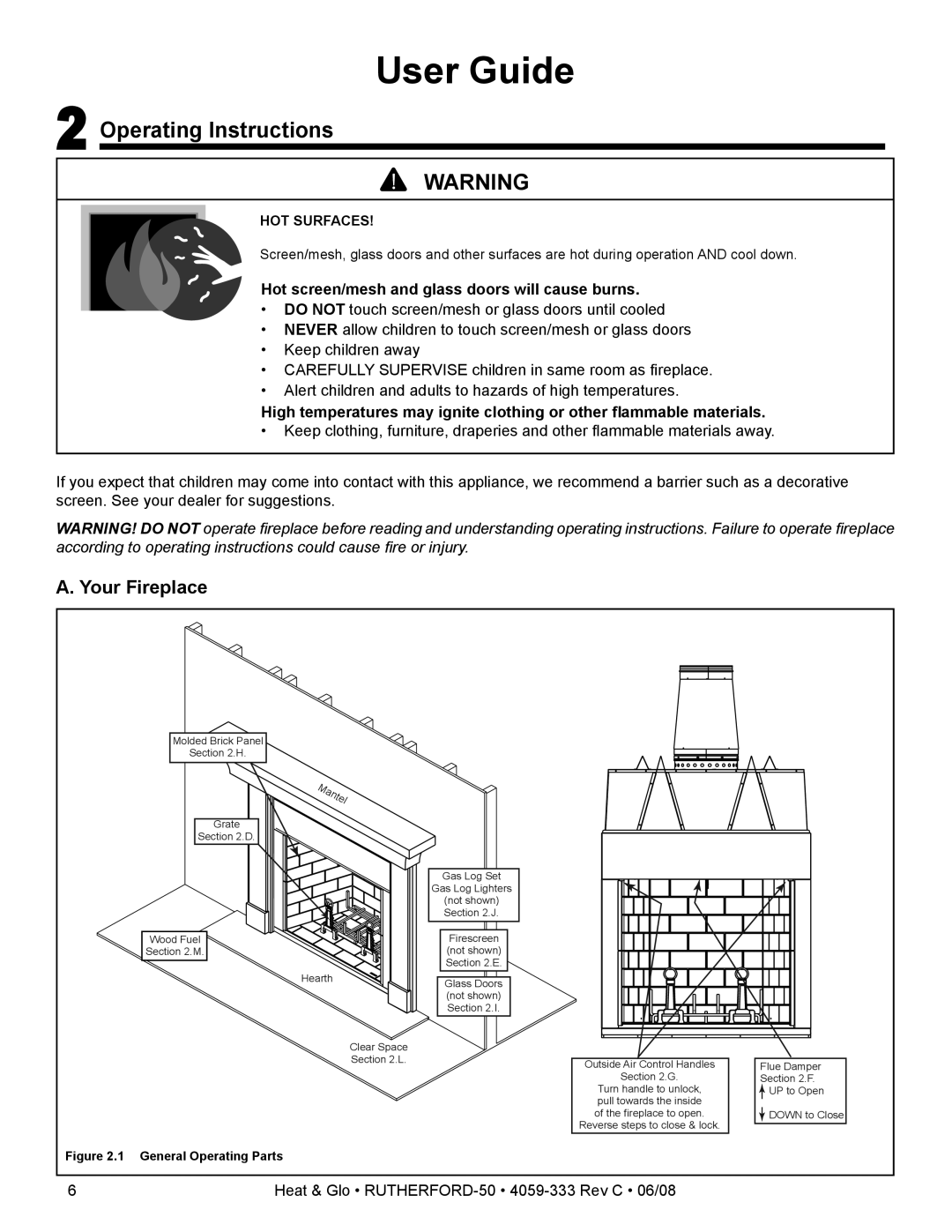 Heat & Glo LifeStyle 50 owner manual Operating Instructions, Your Fireplace 