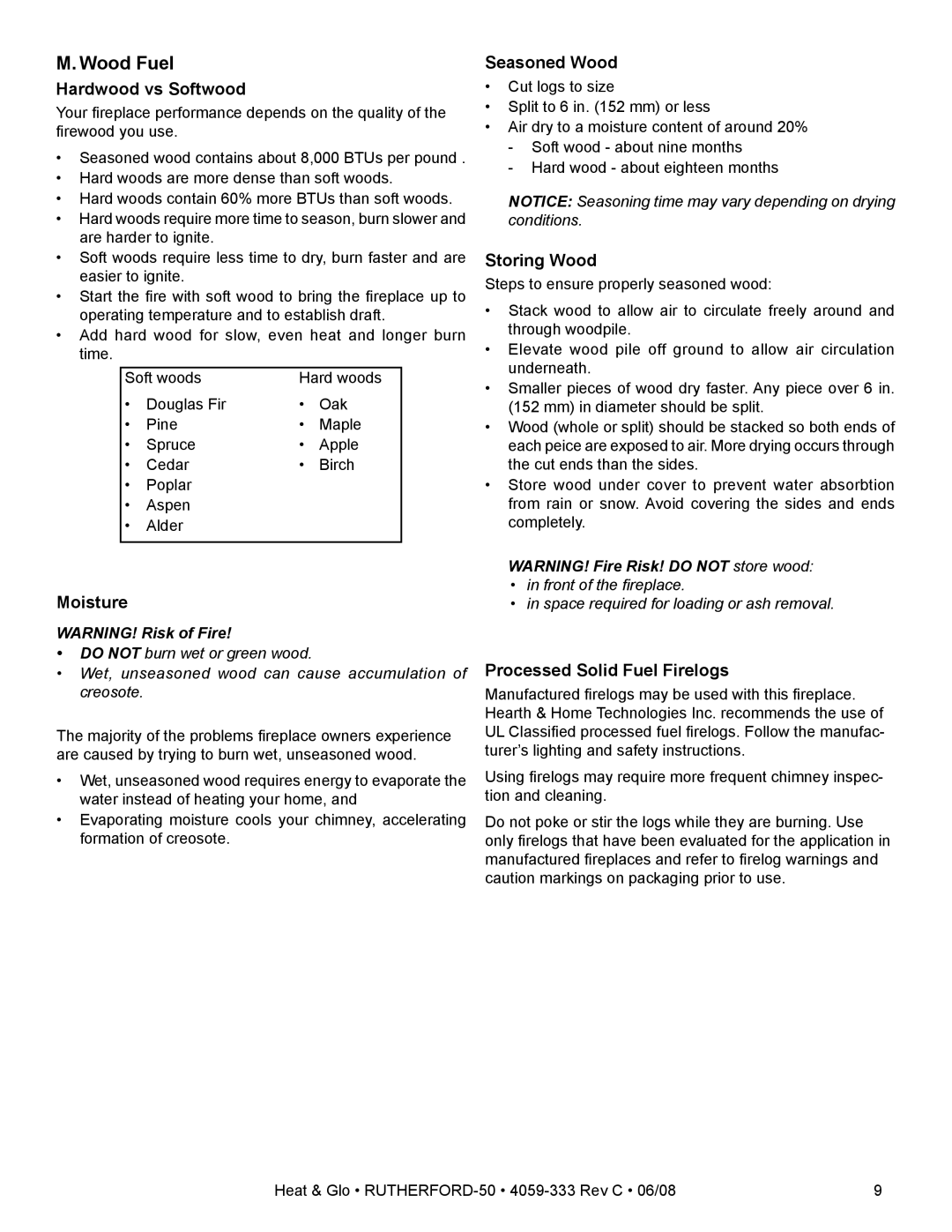 Heat & Glo LifeStyle 50 owner manual Wood Fuel, Hardwood vs Softwood 