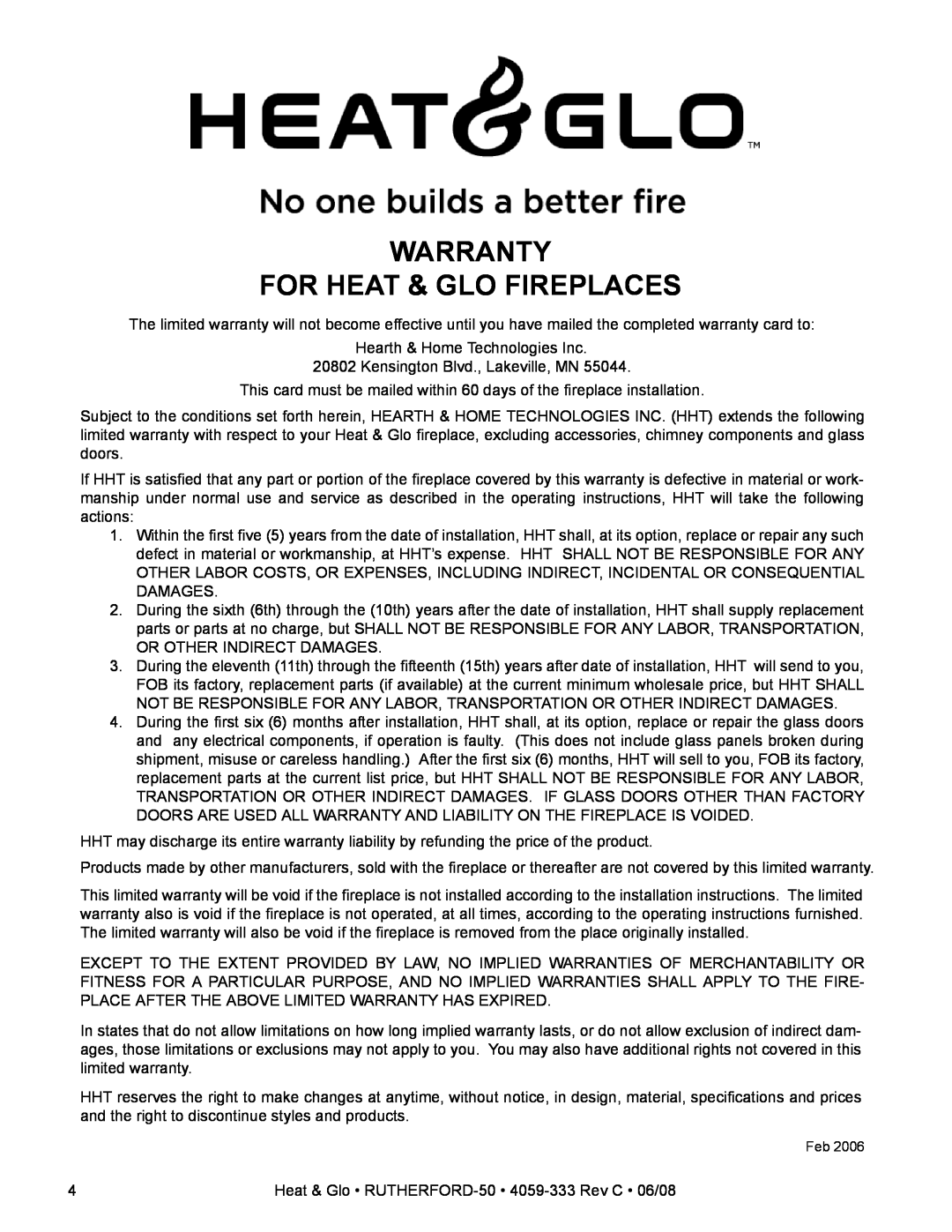 Heat & Glo LifeStyle 50 owner manual Warranty For Heat & Glo Fireplaces 