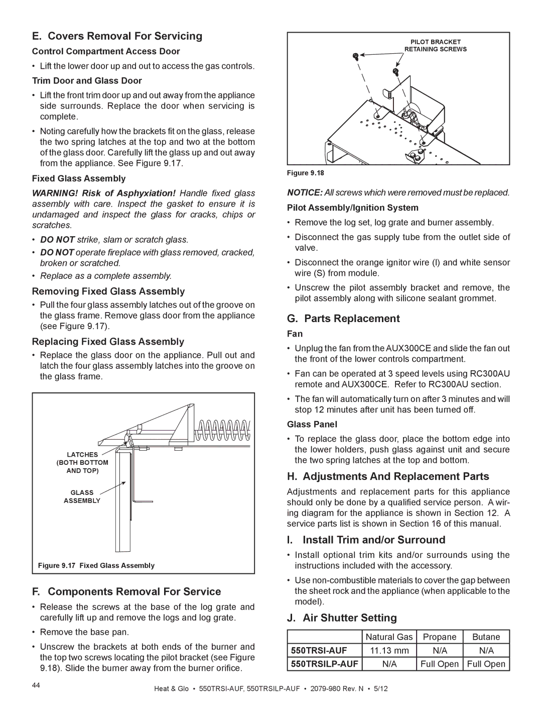 Heat & Glo LifeStyle 550TRSI-AUF Covers Removal For Servicing, Components Removal For Service, Parts Replacement 