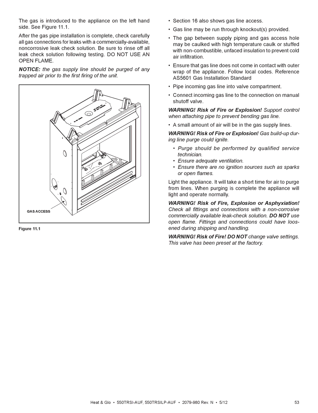 Heat & Glo LifeStyle 550TRSI-AUF owner manual GAS Access 