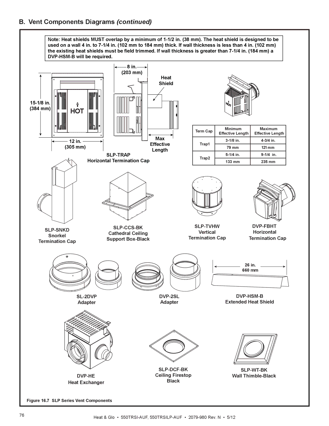 Heat & Glo LifeStyle 550TRSI-AUF Heat Shield 15-1/8 384 mm, Effective, Cathedral Ceiling, Horizontal, Support Box-Black 