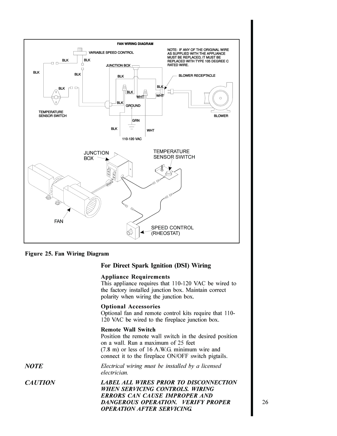 Heat & Glo LifeStyle 6000 XLS, 6000 GDVFL manual For Direct Spark Ignition DSI Wiring, Fan Wiring Diagram 