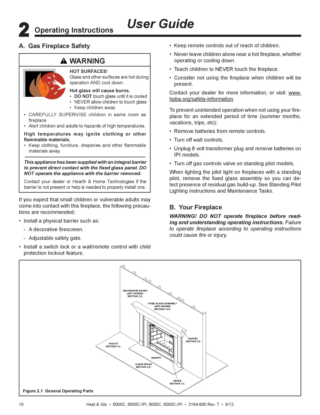 Heat & Glo LifeStyle 6000C manual Operating Instructions User Guide, Gas Fireplace Safety, Your Fireplace 