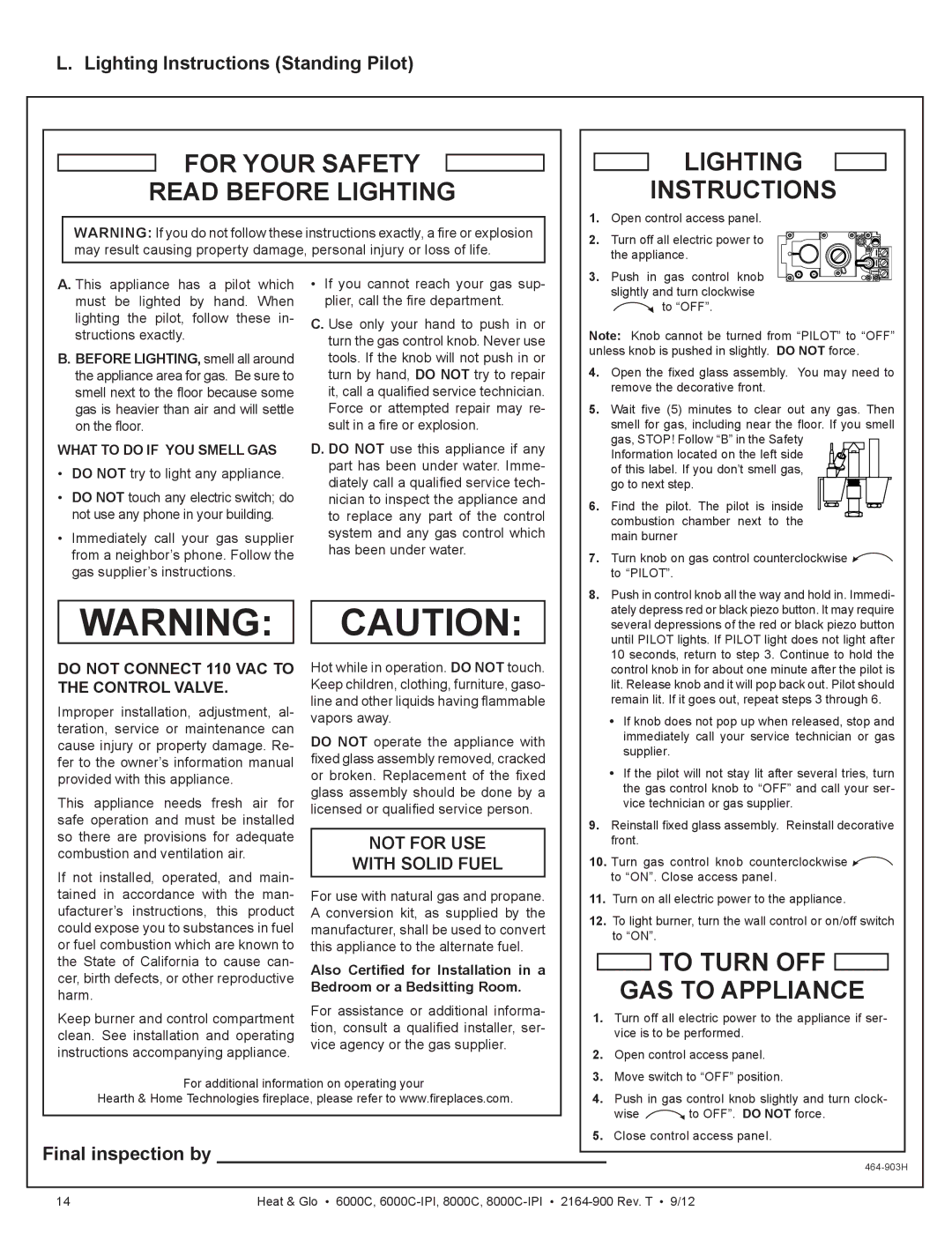 Heat & Glo LifeStyle 6000C manual For Your Safety Read Before Lighting Lighting Instructions 