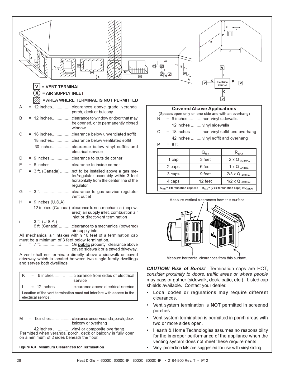 Heat & Glo LifeStyle 6000C manual Covered Alcove Applications, = 9 inches U.S.A 