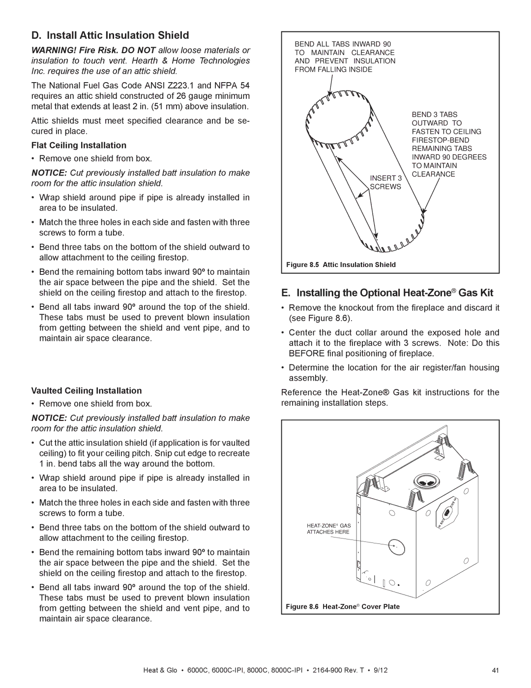 Heat & Glo LifeStyle 6000C manual Install Attic Insulation Shield, Installing the Optional Heat-ZoneGas Kit 
