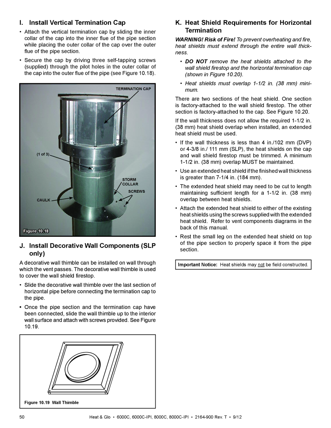 Heat & Glo LifeStyle 6000C manual Install Vertical Termination Cap, Install Decorative Wall Components SLP only 