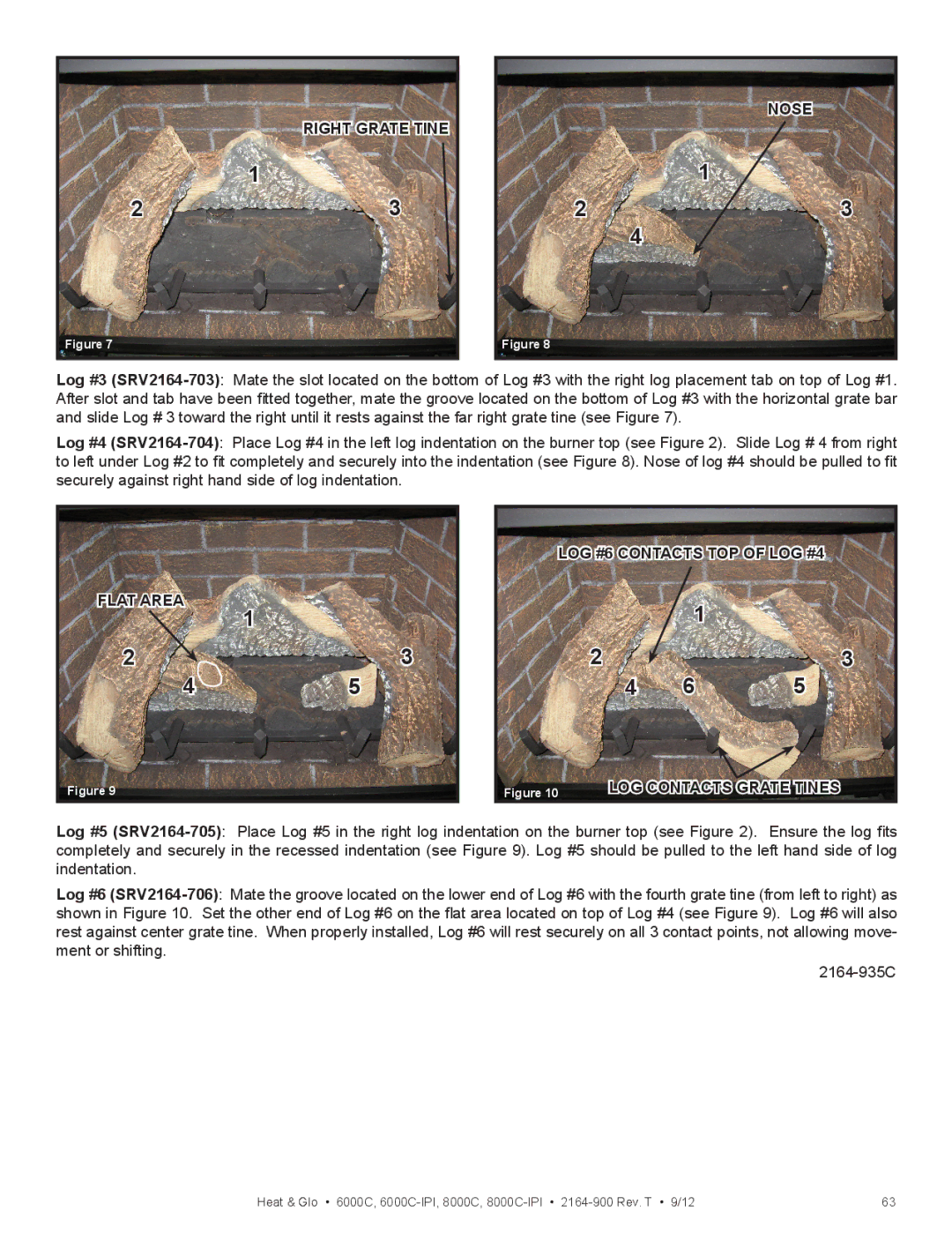 Heat & Glo LifeStyle 6000C manual LOG Contacts Grate Tines 