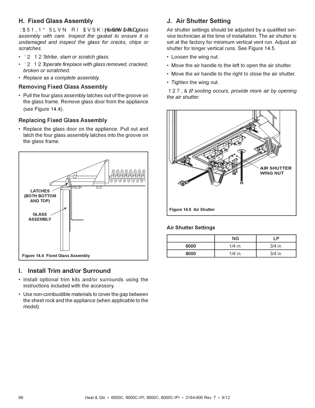 Heat & Glo LifeStyle 6000C manual Install Trim and/or Surround, Air Shutter Settings, 6000 8000 