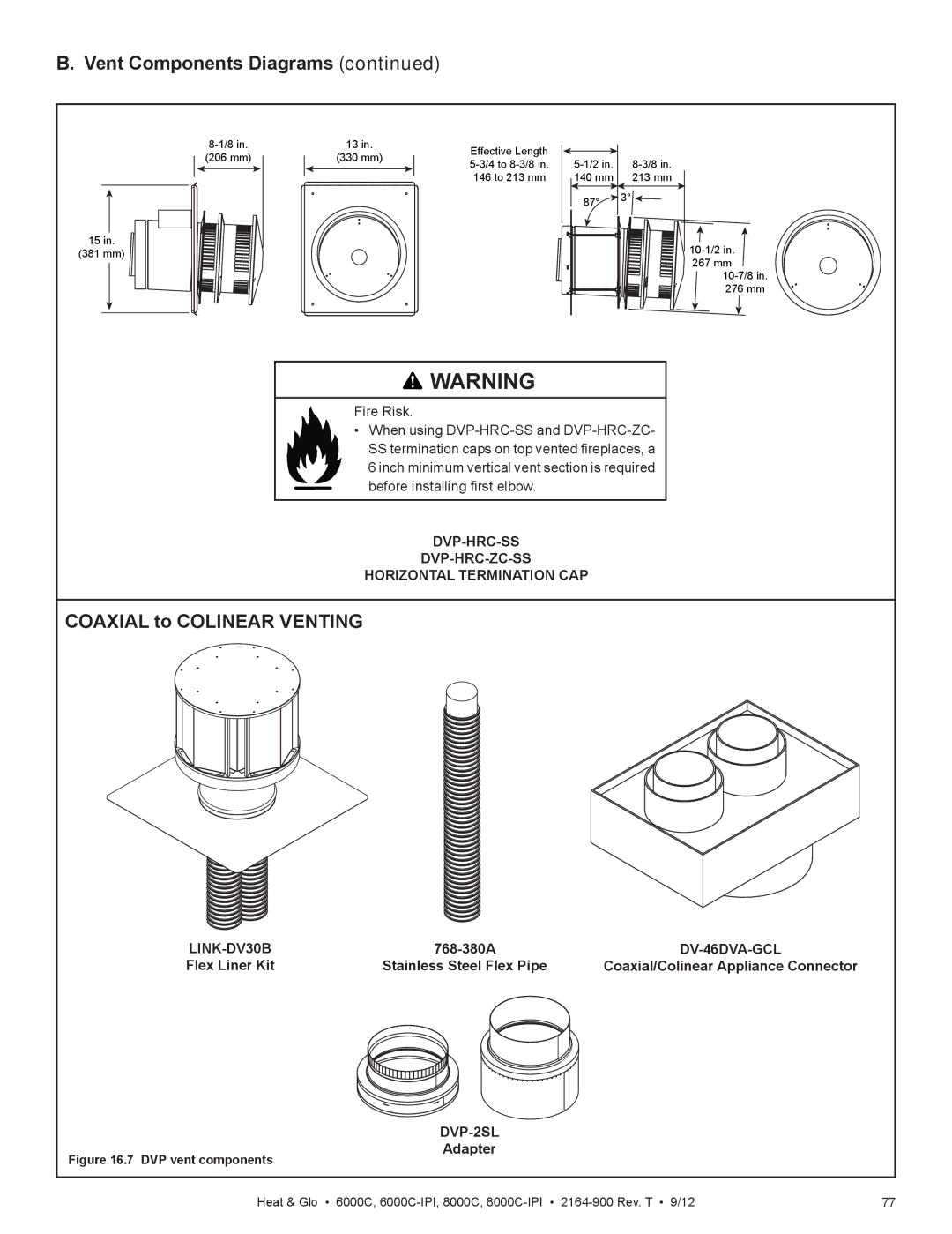 Heat & Glo LifeStyle 6000C DVP-HRC-SS DVP-HRC-ZC-SS Horizontal Termination CAP, LINK-DV30B, DV-46DVA-GCL, DVP-2SL Adapter 