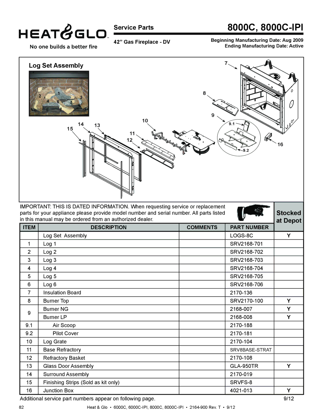 Heat & Glo LifeStyle 6000C manual 8000C, 8000C-IPI 