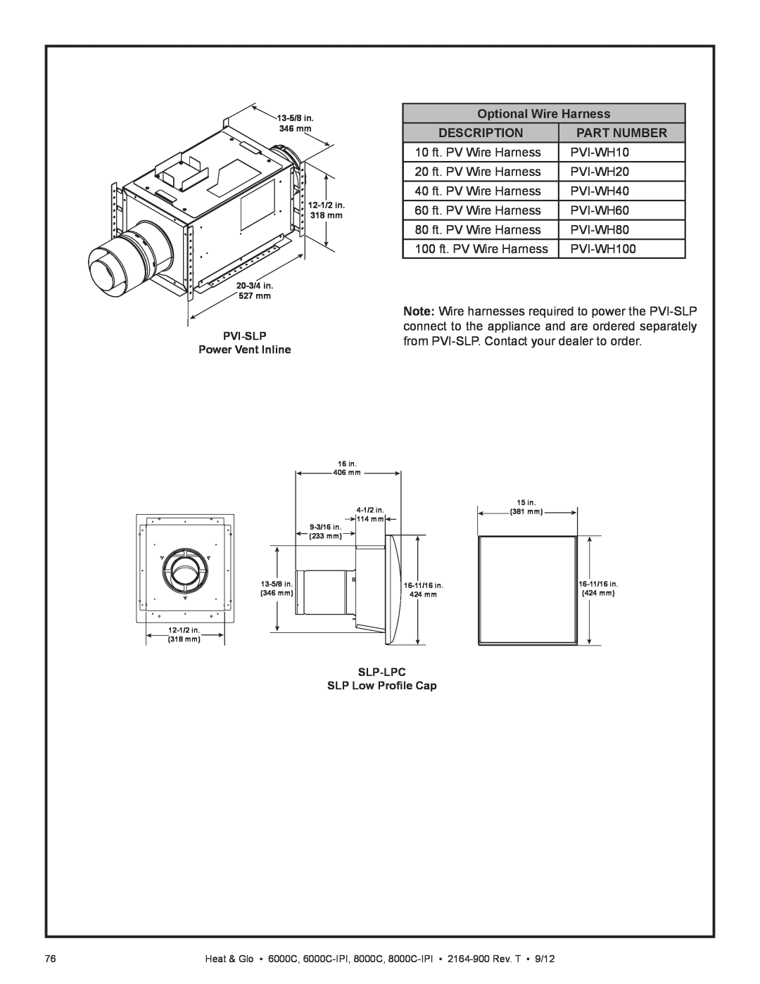 Heat & Glo LifeStyle 6000C manual Optional Wire Harness, Description, Part Number 
