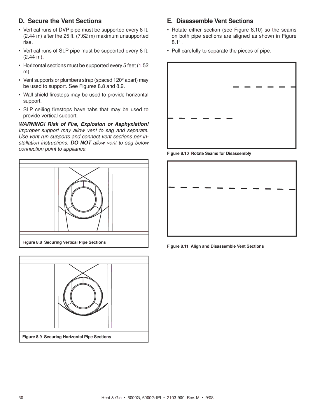 Heat & Glo LifeStyle 6000G-LP, 6000G-IPILP owner manual Secure the Vent Sections, Disassemble Vent Sections 