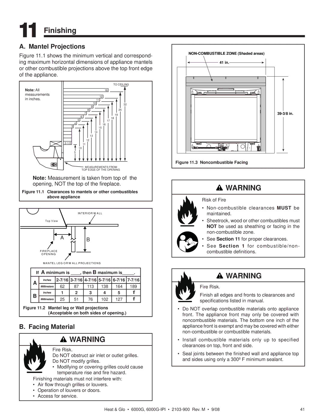 Heat & Glo LifeStyle 6000G-IPILP, 6000G-LP owner manual Finishing, Facing Material 