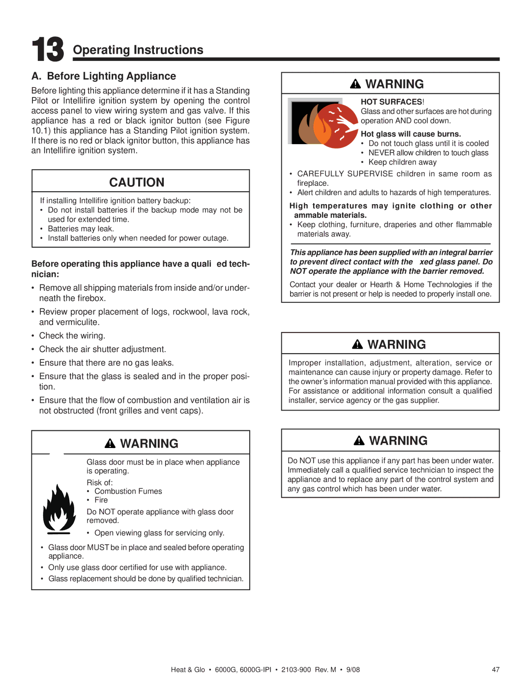 Heat & Glo LifeStyle 6000G-LP, 6000G-IPILP owner manual Operating Instructions, Before Lighting Appliance 