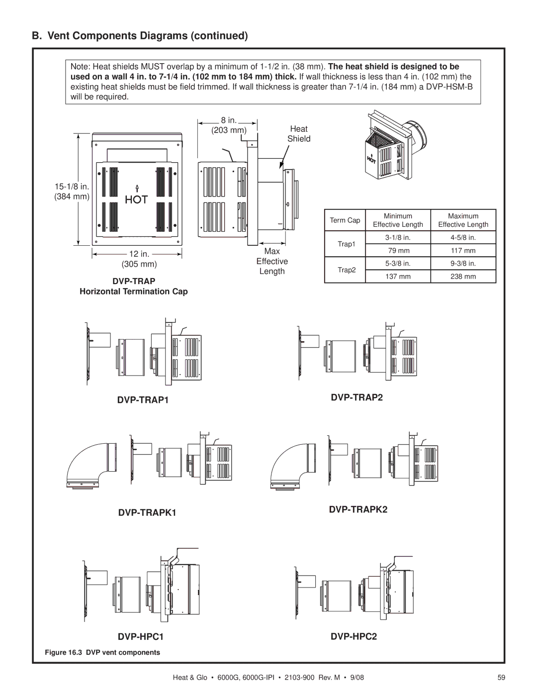 Heat & Glo LifeStyle 6000G-LP, 6000G-IPILP owner manual Horizontal Termination Cap, DVP vent components 