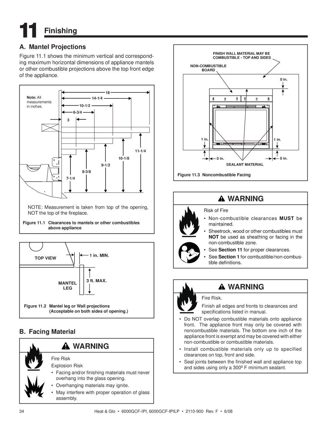 Heat & Glo LifeStyle 6000GCF-IPILP owner manual Finishing, Facing Material 