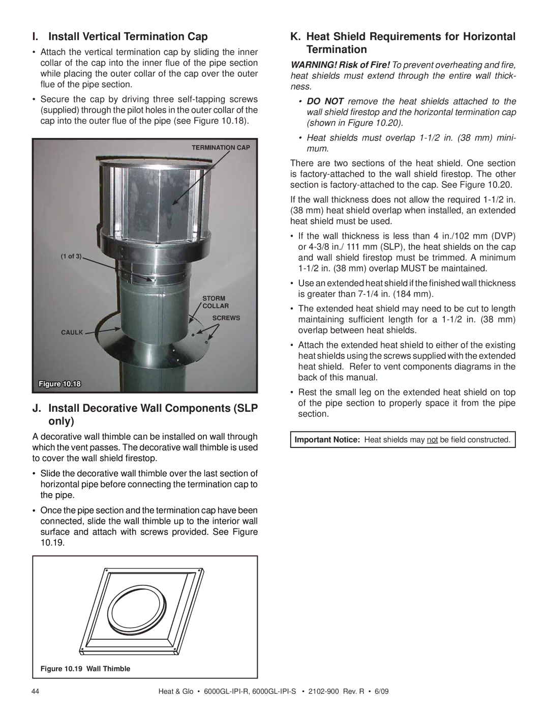 Heat & Glo LifeStyle 6000GL-IPI-S Install Vertical Termination Cap, Install Decorative Wall Components SLP only 