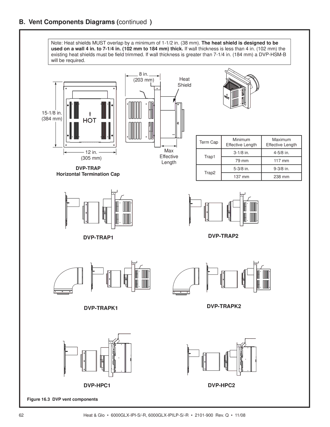 Heat & Glo LifeStyle 6000GLX-IPI-S/-R, 6000GLX-IPILP-S/-R owner manual Horizontal Termination Cap, DVP vent components 