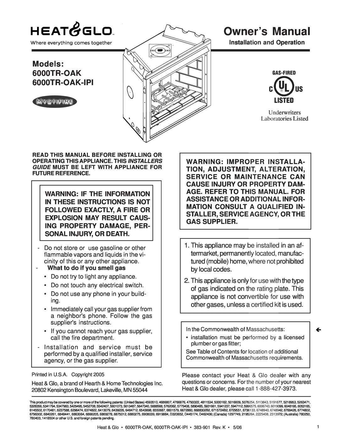 Heat & Glo LifeStyle owner manual Models 6000TR-OAK 6000TR-OAK-IPI 