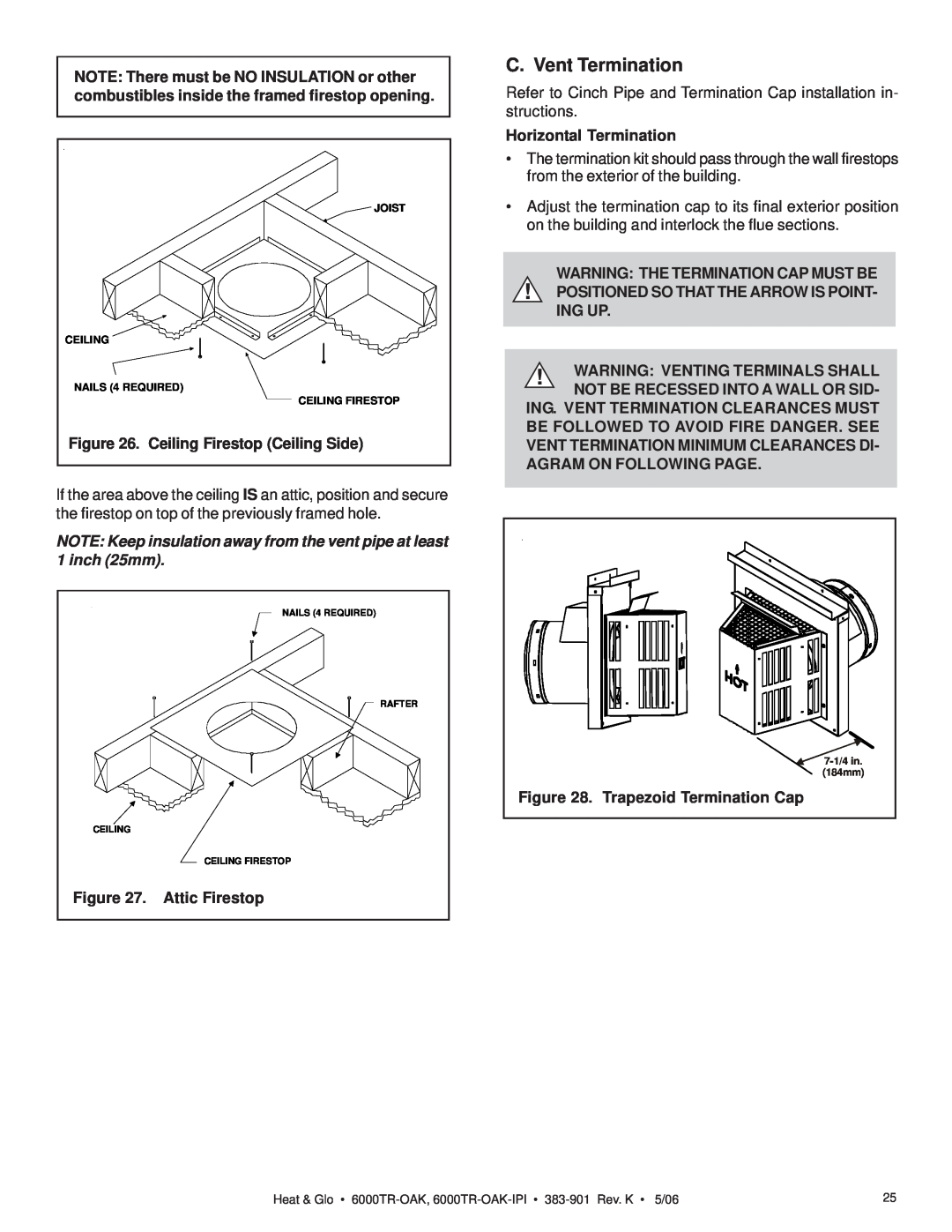 Heat & Glo LifeStyle 6000TR-OAK-IPI owner manual C. Vent Termination 