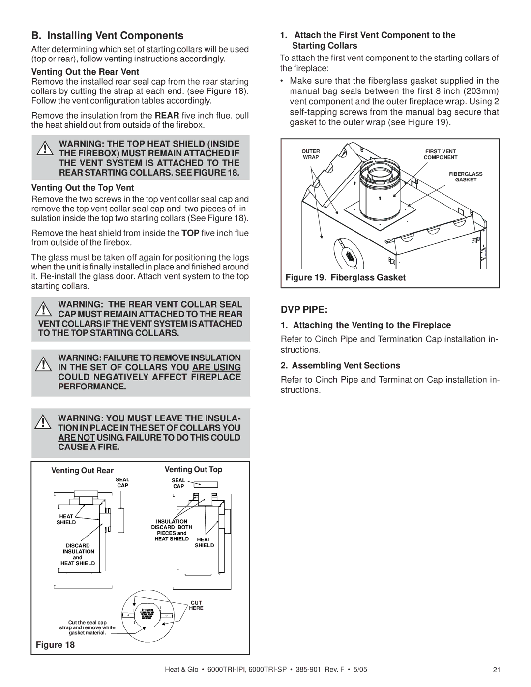 Heat & Glo LifeStyle 6000TRI-SP, 6000TRI-IPI manual Installing Vent Components 