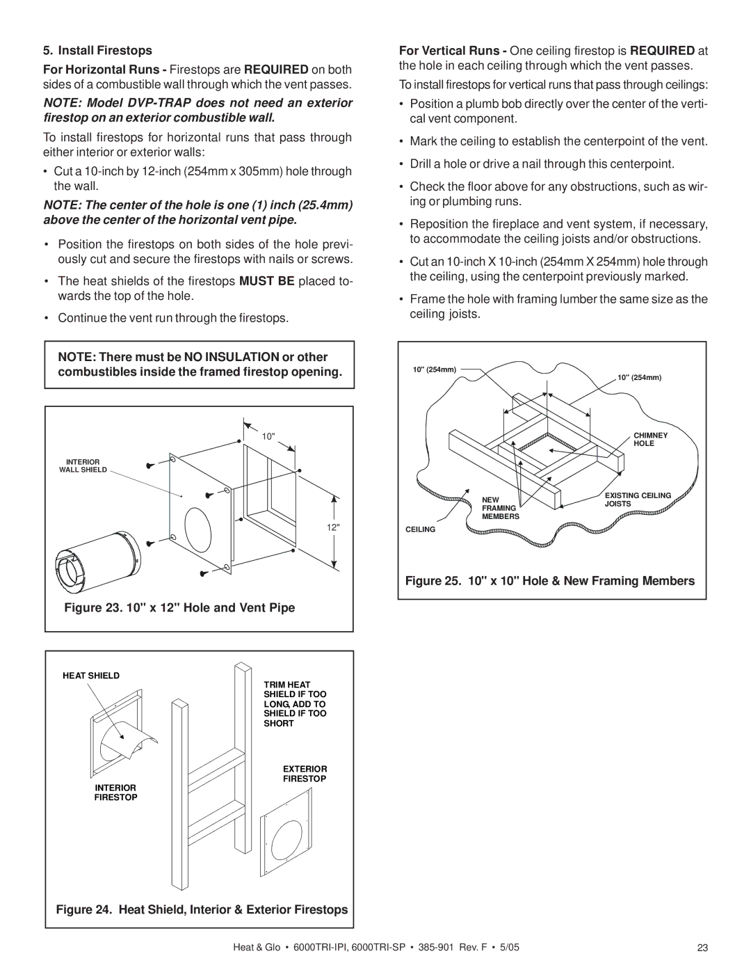 Heat & Glo LifeStyle 6000TRI-SP, 6000TRI-IPI manual Hole and Vent Pipe 