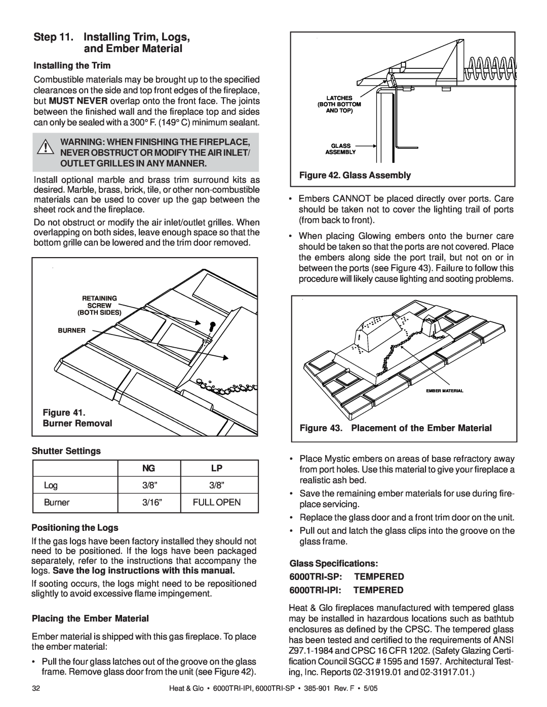 Heat & Glo LifeStyle 6000TRI-IPI, 6000TRI-SP manual Installing the Trim 