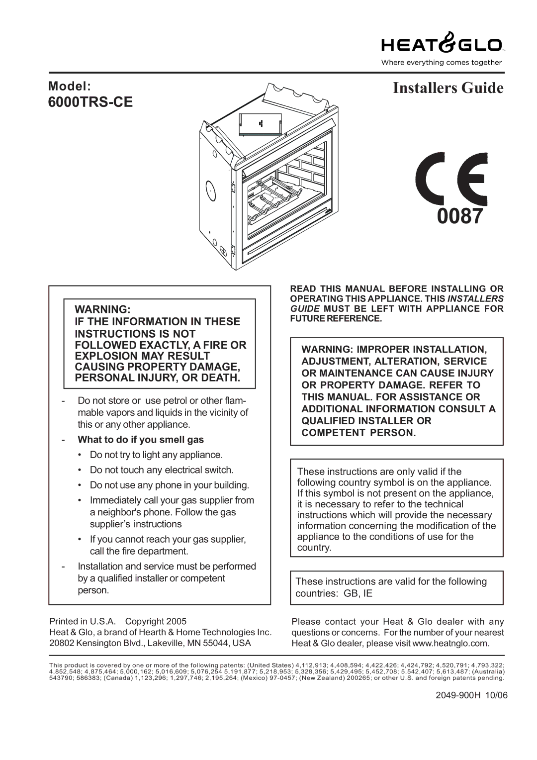 Heat & Glo LifeStyle 6000TRS-CD manual 0087, What to do if you smell gas 