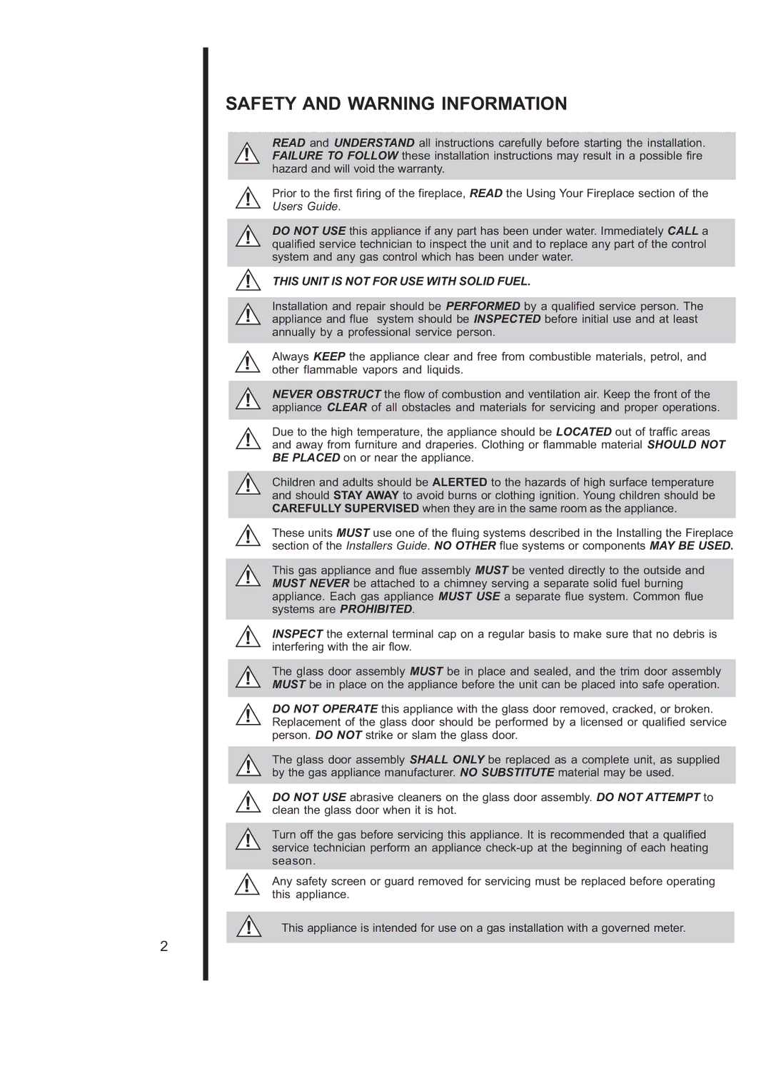 Heat & Glo LifeStyle 6000TRS-CD manual Safety and Warning Information 