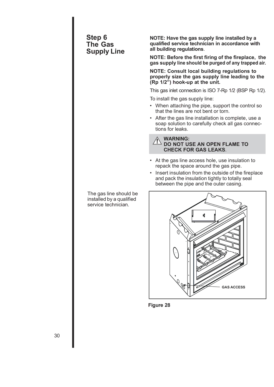 Heat & Glo LifeStyle 6000TRS-CD manual Step Gas Supply Line, Do not USE AN Open Flame to Check for GAS Leaks 