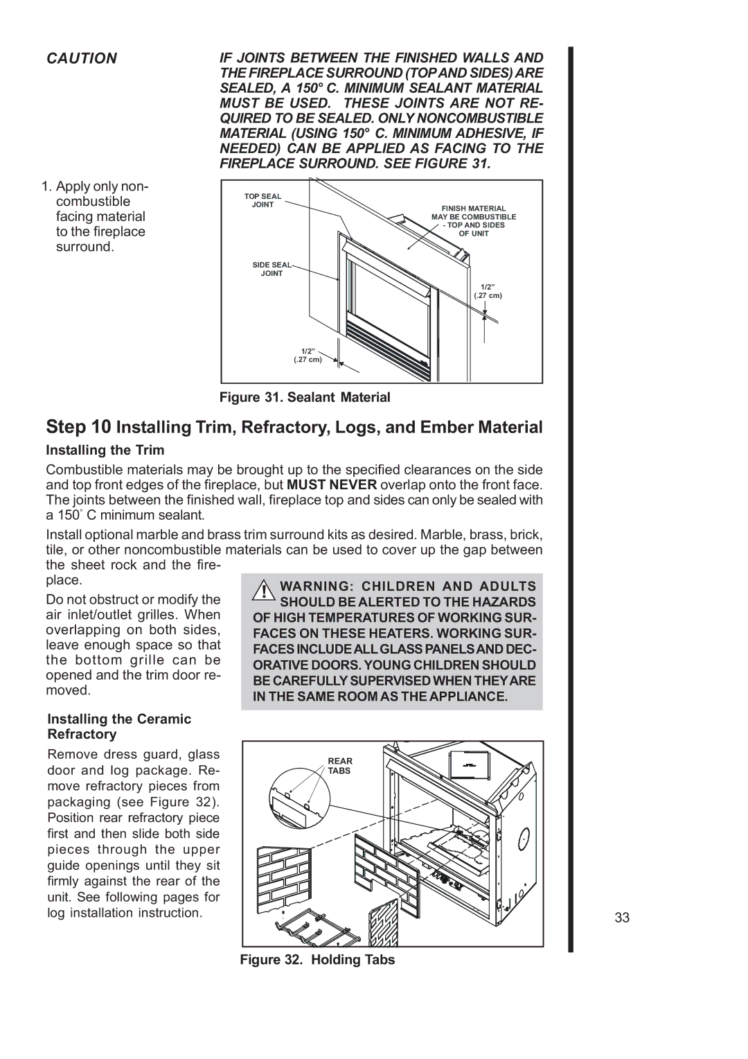 Heat & Glo LifeStyle 6000TRS-CD manual Holding Tabs 