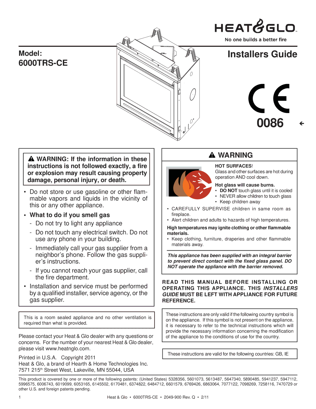 Heat & Glo LifeStyle 6000TRS-CE manual Model, What to do if you smell gas 