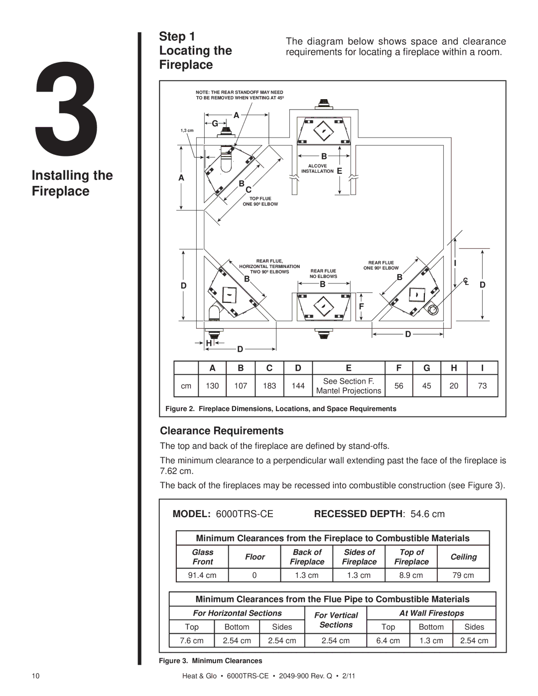 Heat & Glo LifeStyle 6000TRS-CE manual Step, Locating, Fireplace, Clearance Requirements 