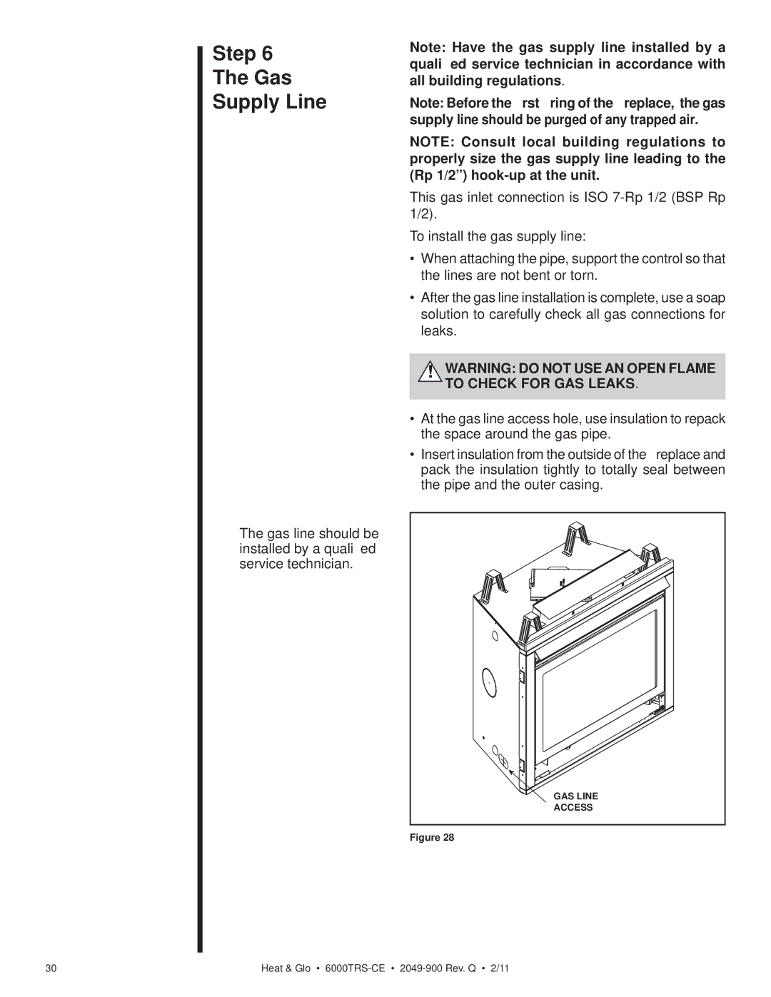 Heat & Glo LifeStyle 6000TRS-CE manual Step Gas Supply Line 