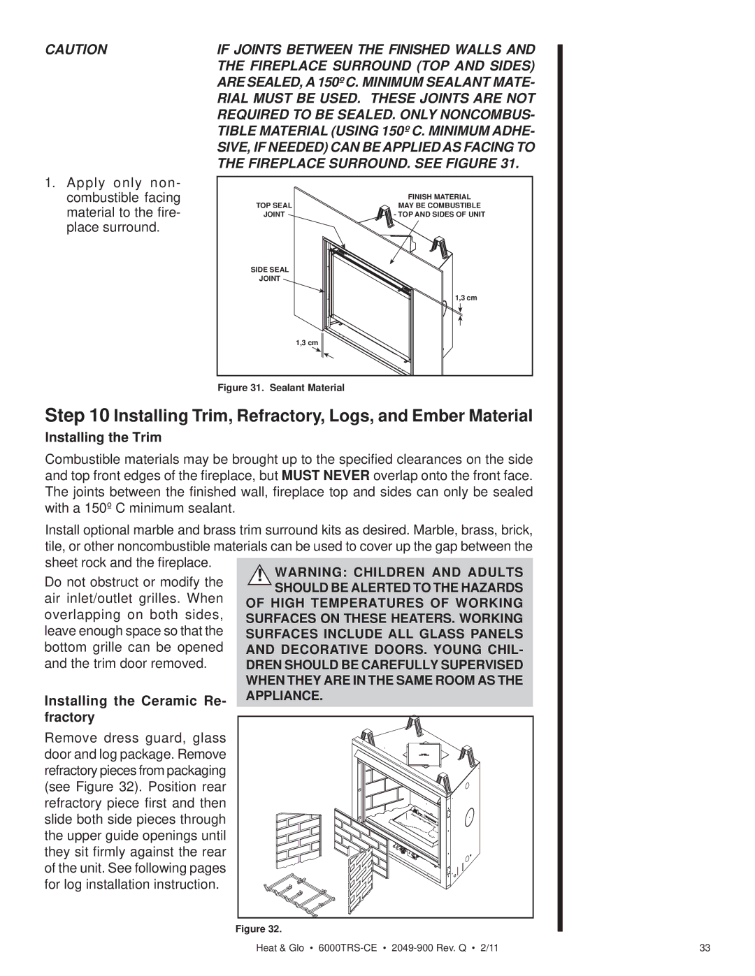 Heat & Glo LifeStyle 6000TRS-CE manual Installing the Trim, Installing the Ceramic Re, Fractory 