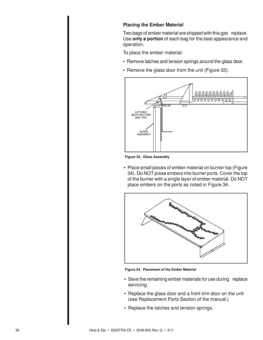 Heat & Glo LifeStyle 6000TRS-CE manual Placing the Ember Material, Glass Assembly 