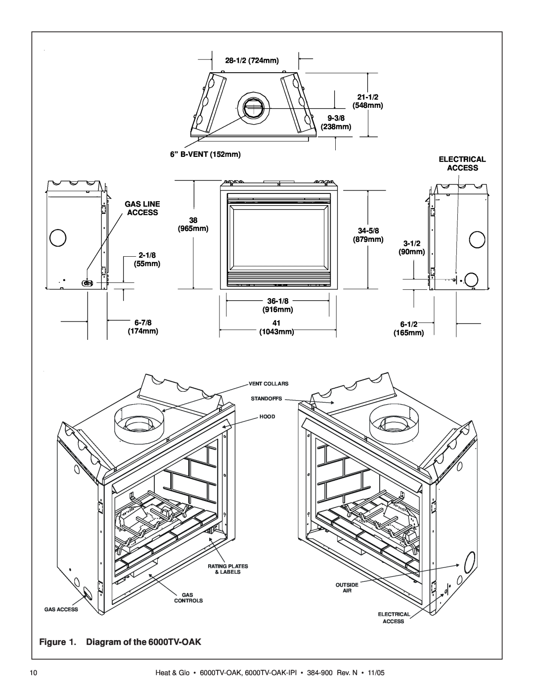 Heat & Glo LifeStyle 6000TV-OAK-IPI owner manual Diagram of the 6000TV-OAK 