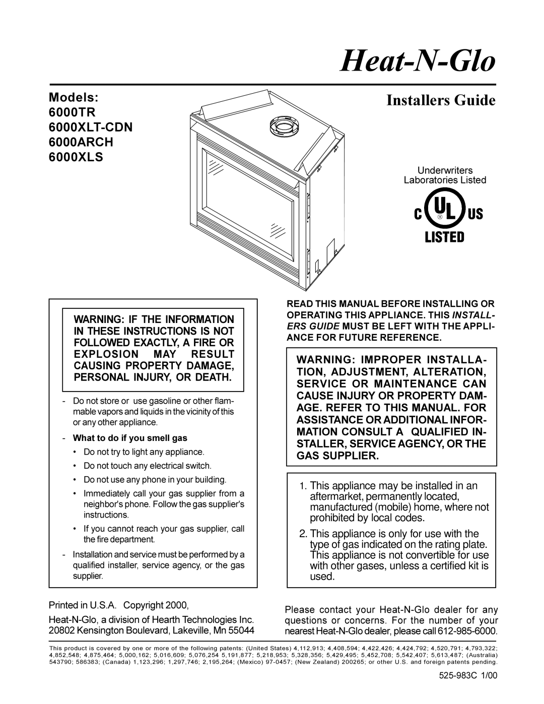 Heat & Glo LifeStyle 6000TR, 6000XLT-CDN, 6000XLS, 6000ARCH manual Heat-N-Glo 