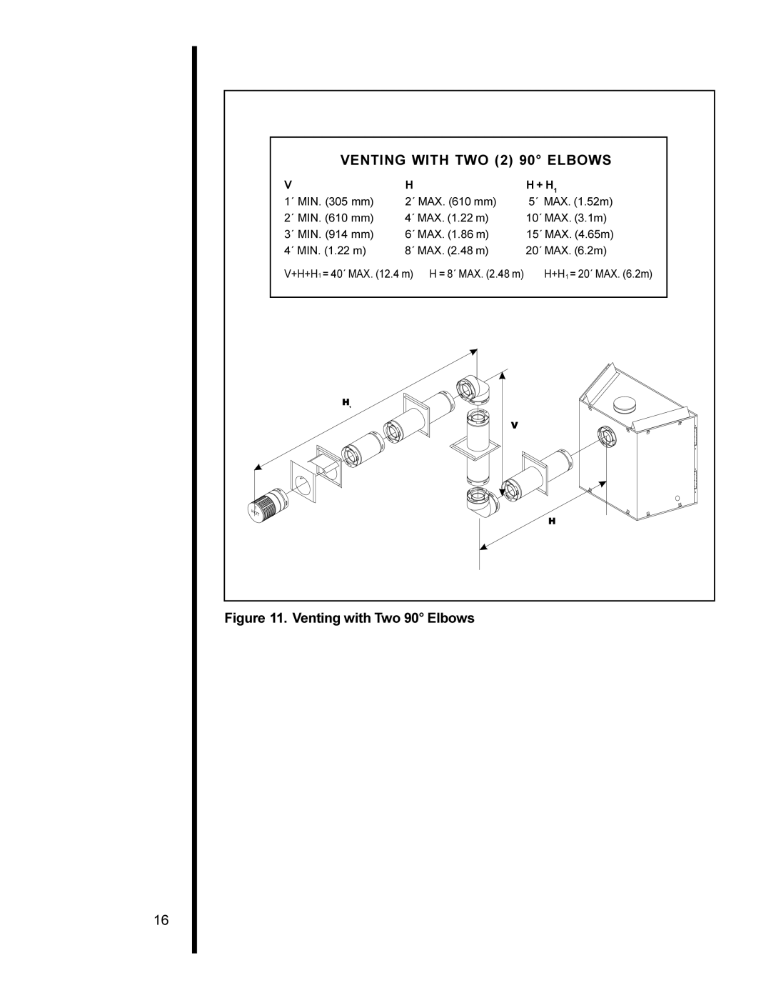 Heat & Glo LifeStyle 6000XLT-CDN, 6000TR, 6000XLS, 6000ARCH manual Venting with TWO 2 90 Elbows 